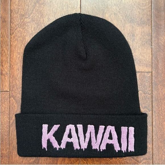 Jeffree Star Kawaii Black Knit Beanie with Pink Embroidery, NWOT - Picture 1 of 8